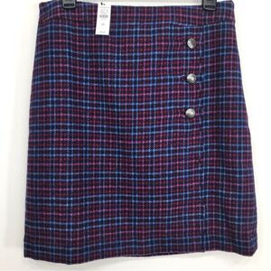 Talbots Petites Blue Pink Plaid Wool Blend Scalloped Edge Button Mini Skirt NEW
